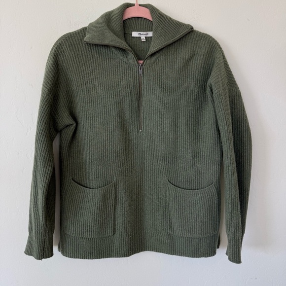 Madewell Olive Green Glenbrook Half-Zip Pullover Sweater Merino Wool Blend - Picture 3 of 9